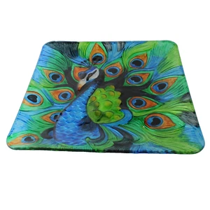Colorful Peacock Platter Art Glass Square 12" x 12" Vibrant Multicolor Texture - Picture 1 of 4