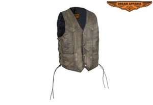 Kids Brown Leather Vest Side Laces Motorcycle Genuine Cowhide Child Lined New - Picture 1 of 11