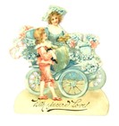 AUTO FLOWER FILLED WITH LOVING COUPLE- VINTAGE VICTORIAN VALENTINE - DIE-CUT