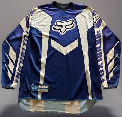 Camiseta deportiva de carreras Fox vintage Y2K Mx motociclista azul púrpura blanco motocross  Foto 1 de 4