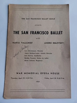 Sally Bailey Jasperson Signed 1954 San Francisco Ballet Program - Image 1 of 4