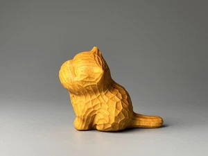 Holz geschnitzte Katze Figur handgeschnitzt ein Schnitt Stil realistisch detailliert Japan Made - Bild 1 von 8