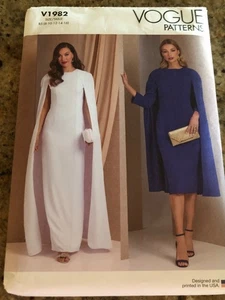 🌺 VOGUE #V1982 - DAMAS DOS LARGOS - JOYA ESCOTE CAPA VESTIDO PATRÓN 8-16 FF - Imagen 1 de 2