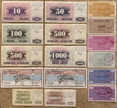Bosnia, lot 16 war banknotes, 1992-1993, P-10-15, 48-53,16-17, 1000,2000 check - Image 1 of 2
