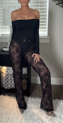 Nuevo Pantalón Pantalón Negro SEXY VS ARCHIVES Encaje Transparente Victoria's Secret PANTALONES S Foto 1 de 4