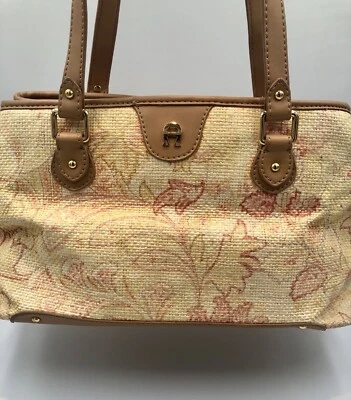 Bolso de Mano Etienne Aigner Floral Paja Crema Coral Camello Compartimiento Primavera Foto 1 de 4