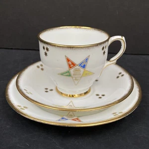 Vintage Taylor Kent England Fine China Teacup Saucer Plate Masonic Eastern Star - Picture 1 of 13