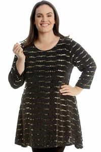 Ladies Plus Size 3/4 Sleeve Sequin Foil Xmas Party Tunic Top Sparkle Mini Dress - Picture 1 of 6