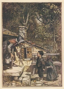 1909 ARTHUR RACKHAM Hansel & Grethel ANTIQUE PRINT Grimms FAIRY TALES Witch - Picture 1 of 3