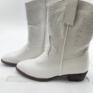 White Cowboy Boot Cowgirl Boot Side Zipper Pointy Toe Mid Calf Western Boots - Picture 1 of 6