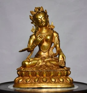 6.3" Antique Tibetan Buddhism temple Bronze gilt white Tara bodhisattva statue - Picture 1 of 9