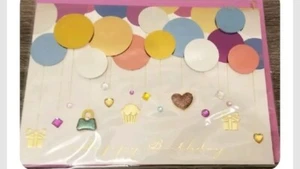 1 Papyrus Happy Birthday Karte Pailletten Konfetti HÄNGENDE LUFTBALLONS GESCHENKE GEMMED   - Bild 1 von 2