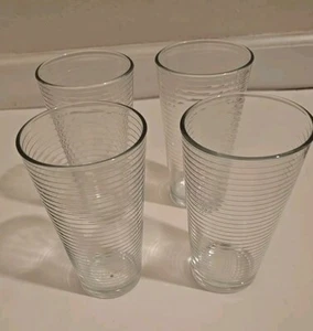 Pasabahce Clear Glass Vintage Tumblers Set of 4 w/Horizontal Ribbed Line 16oz - Picture 1 of 7