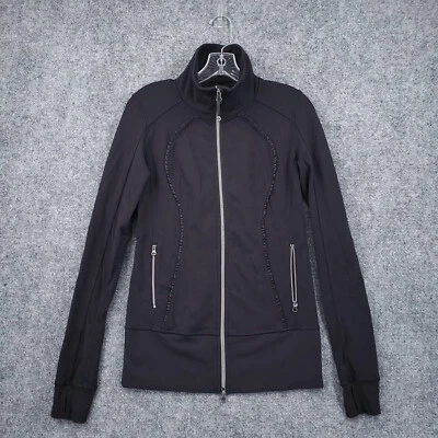 Camisa Lululemon para mujer 6 negra cremallera completa cuello falso atlética correr agujero para el pulgar Foto 1 de 4