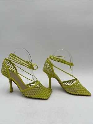 Sandalias de malla Bottega Veneta elásticas 90 mm correa de tobillo de cuero amarillo neón talla 37 Foto 1 de 4