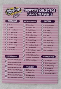 Shopkins Season 3 Collector Card 80 Checklist Part 2 - Picture 1 of 2