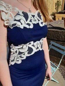 Ladies Prom, Formal Navy Dress with detailed white lace, Size 8. Designer. - Picture 1 of 11