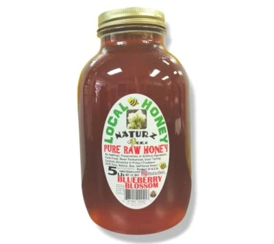 BLUEBERRY RAW HONEY 5 LBS 100% PURE UNFILTERED BLUEBERRY BLOSSOM In Glass 5LB - Image 1 of 4