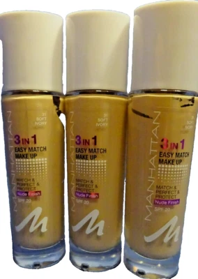 Manhattan 3in1 Easy Match Flüssige Foundation  31 SOFT IVORY 3 X 30 ml = 90 ml - Bild 1 von 4