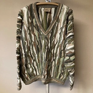 Vintage COOGI XL Squiggle Pullover Pulli V-Ausschnitt Langarm Earthtones Biggie - Bild 1 von 11