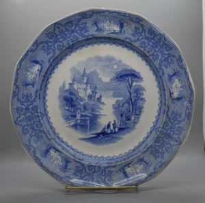 Vajilla de transferencia azul 10,5" Joseph Heath Monterey Tunstall Inglaterra 1845 - Imagen 1 de 8