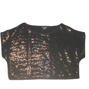 Black Crop Top size S Forever 21 Silver Sequins 80s Disco Party - Picture 1 of 7