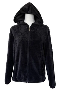 Jason Maxwell Jacket Womens Size Medium M Black Hooded Full Zip Velour Fleece - Picture 1 of 9