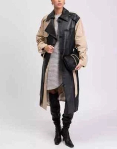 ROKH Women's Real Leather Trench Coat Jacket Size 8 – Belted, High Quality - Picture 1 of 12
