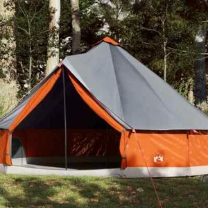 Family Tent Tipi 12-Person Grey and Orange Waterproof K7L2 - Picture 1 of 12