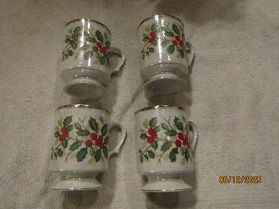 Juego de 4 tazas vintage de porcelana Navidad flor de pascua diciembre Japón Foto 1 de 4