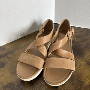 Sandalia Plana Naturalizador Cuero Genuino Tostado Tobillo Correa Cruzada Hebilla 9.5M Elliot - Imagen 1 de 8