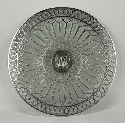 复古 9 英寸艺术装饰 0.999 精美银色覆盖铆钉茶壶杯垫架 — 第 1/4 张图片