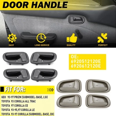 Interior Inside Door Handle For Geo Prizm Toyota Corolla 1993-1997 Beige/Gray 4x - Image 1 of 4