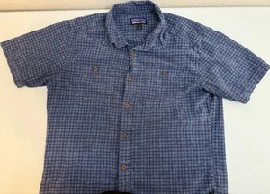 Medium Patagonia Blue Button Up Shirt Hemp Cotton Cruise Short Sleeve Pockets - Picture 1 of 11