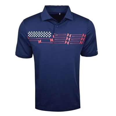 Novo polo listrado peito bandeira taco golfe olhos cobra '25 - azul meia-noite XXXL - Imagem 1 de 4