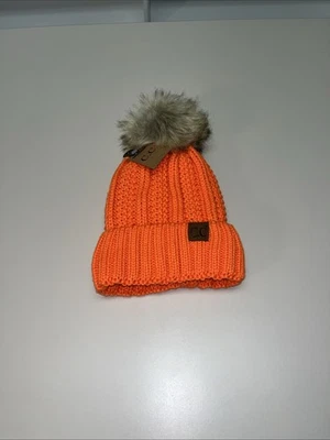 Gorro CC naranja brillante tejido polar forrado piel sintética pompón para mujer talla OS NUEVO CON ETIQUETAS Foto 1 de 4