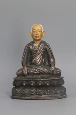 China old Ming Dy silvering copper tibet buddhism buddha figure statue 明代西藏上师佛造像 - Image 1 of 4