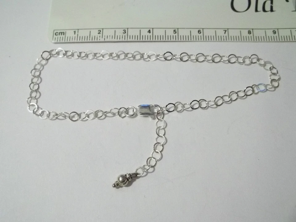 9.5" Adjustable Sterling Silver 4 mm wide Rolo Chain Ankle Bracelet bead end - Image 1 of 1