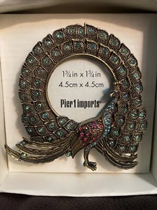 Pier 1 Imports Peacock Picture Frame Rhinestones Cast Metal 3.5" Desk Frame - Picture 1 of 4