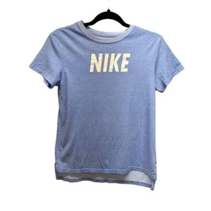 Nike Girls Light Blue Athletic Cut Short Sleeve White Logo T-shirt Sz L - Picture 1 of 5