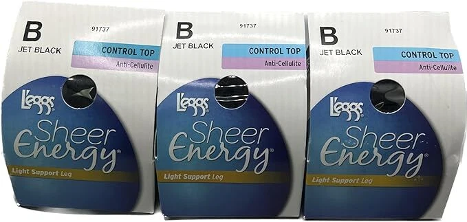 (3 PACK) L'eggs Sheer Energy Control Top Anti-Cellulite Pantyhose, B Jet Black - Image 1 of 1