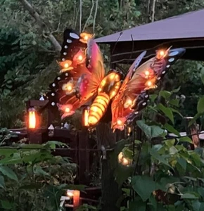 Solar Lighted Butterfly Garden Statue Metal Yard Lawn Art Sculpture with Stake - Picture 1 of 8