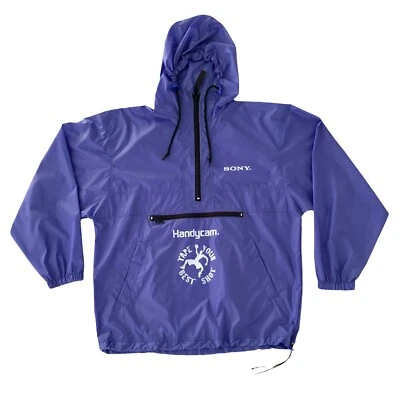Винтажный 90-х Sony Handycam Packable Anorak дождевик 1/2 молнии ветровка большого размера L - Изображение 1 из 4
