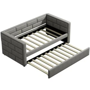Fashion Twin Size Daybed with Trundle Upholstered Daybed w/Padded Back Home Gray - Picture 1 of 8