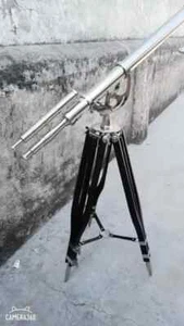 Nickle Nautical Floor Standing 39 Inch Telescope With Wooden Black Tripod Stand - Picture 1 of 4