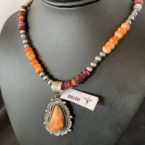 Orange Purple Spiny Oyster Pendant Navajo Pearls Sterling Silver Necklace 00780 - Picture 1 of 12