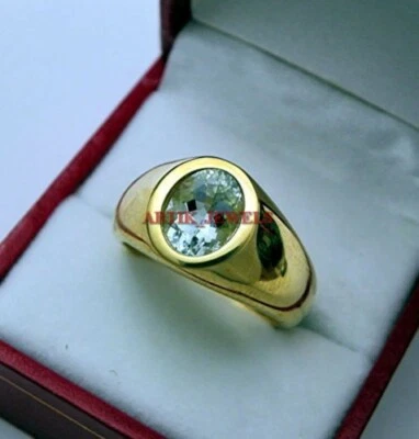 Natural Blue Topaz Gemstone with 14K Gold Plated Silver Ring For Men's #359 - Image 1 of 4