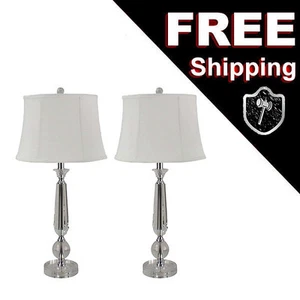 Modern Table Lamp Set Clear Crystal Ball Fabric Shade 3-Way A19 LED or Standar - Picture 1 of 1