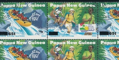 1995 PAPUA NEW GUINEA TOURISM MISSING 65t OVERPRINT IN BLOCK OF 12 FINE USED CTO - Image 1 of 2