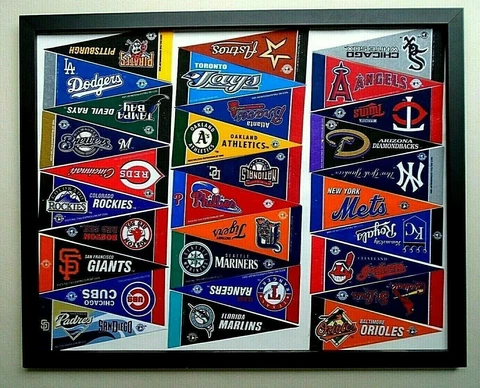MLB Mini Pennant Flags Banner 30 Mounted and Framed Flags Man Cave Baseball Fan Cover